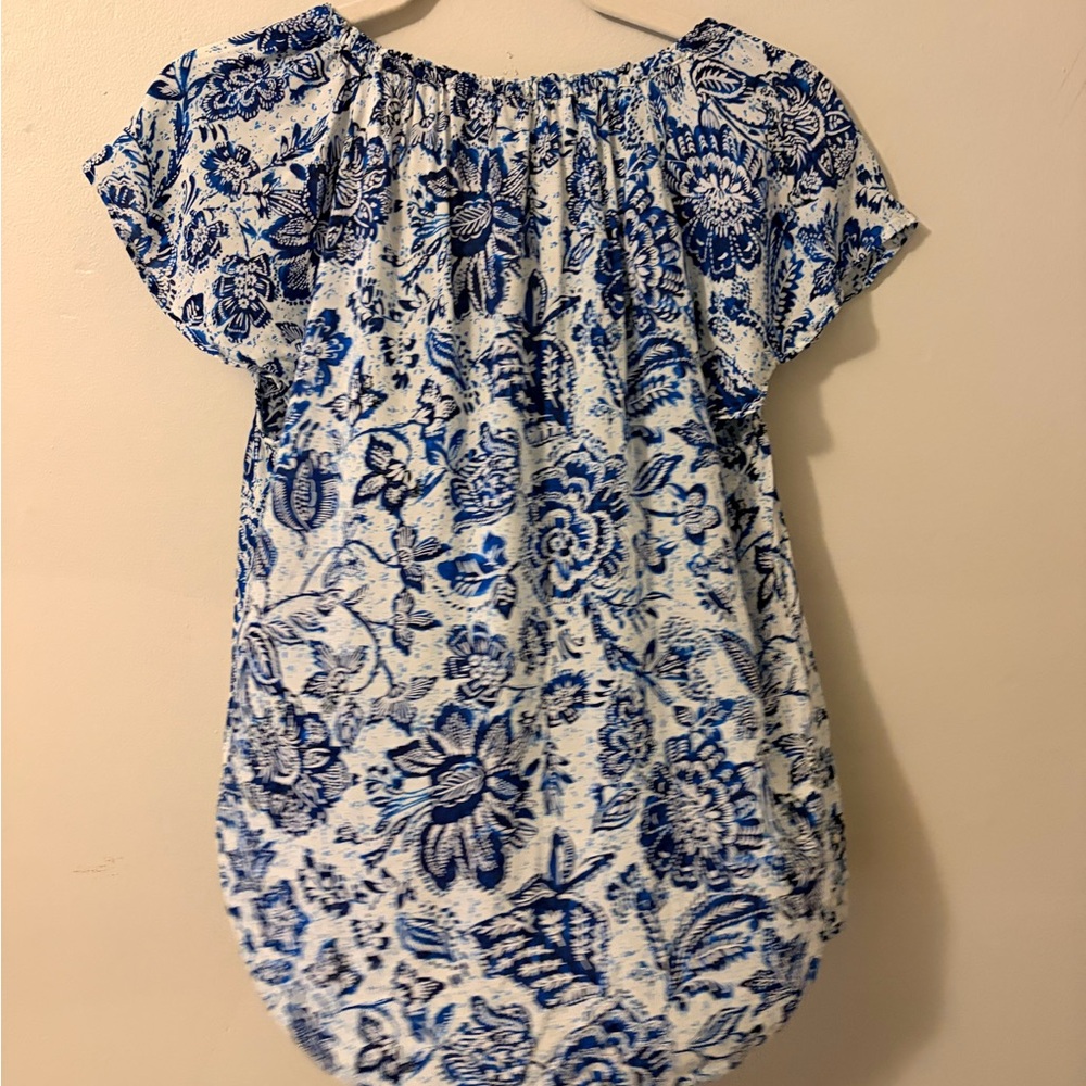 Workshop Republic Clothing Blue & White Floral Peasant Blouse - Picture 2 of 3